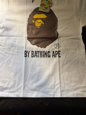 Bape White Tee with Brown & Yellow Ape Head